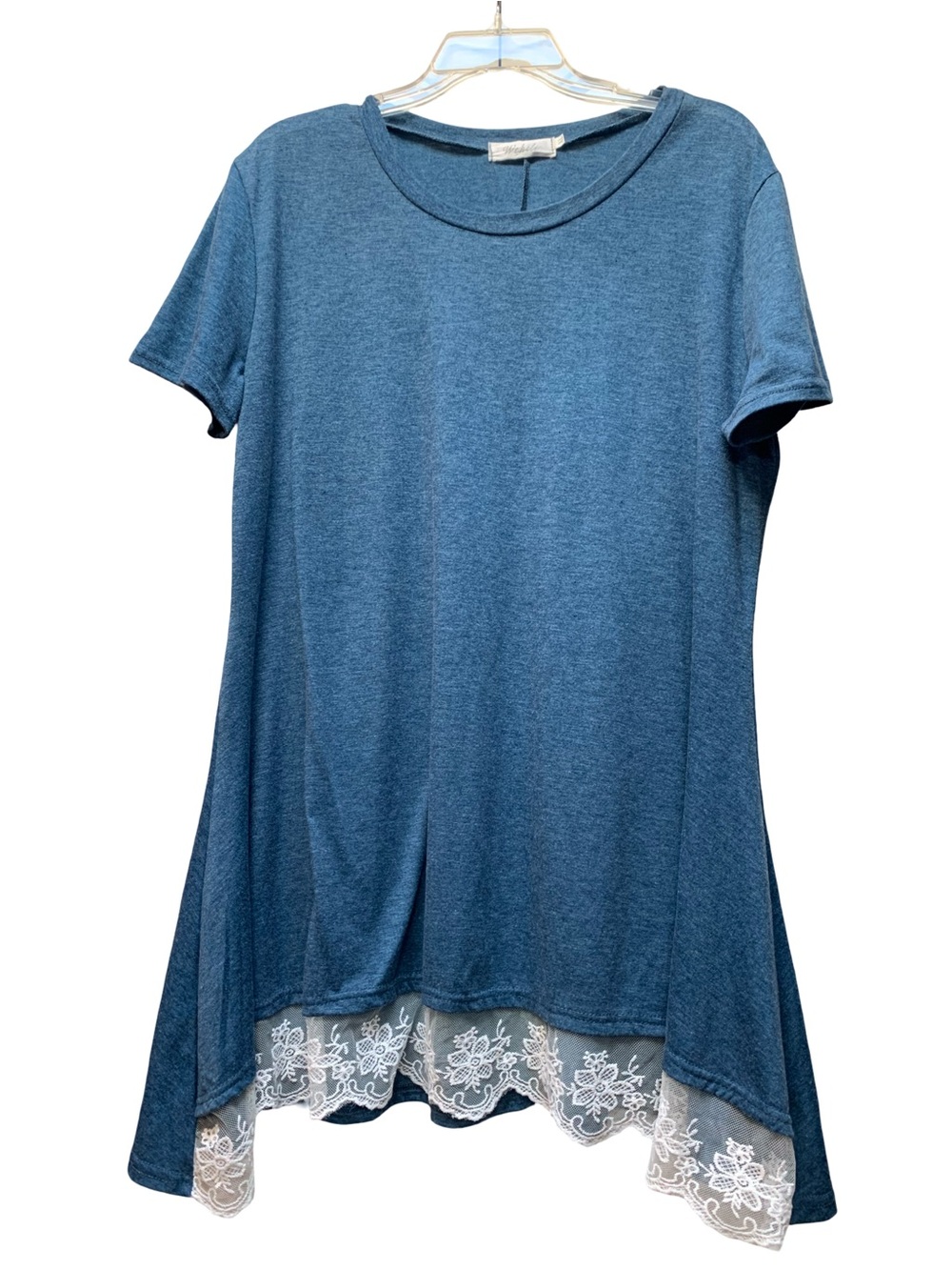 Short Sleeve Blue Lace-Hem Swing Tee